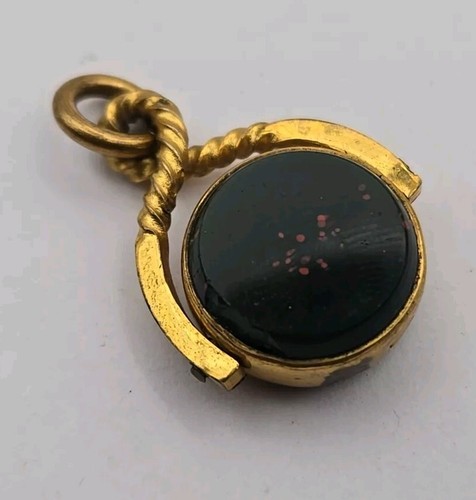 Antike viktorianische goldfarbene Blutstein Spinner Taschenuhr Anhänger gepunzt - Bild 1 von 9