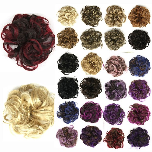 Human Hair Extensions Curly Messy Bun Hair Piece Scrunchie Cover Hair Real - Photo 1 sur 46