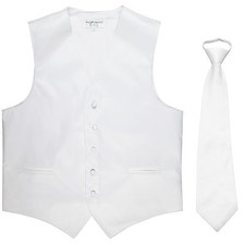 New Men's Formal Tuxedo Vest Waistcoat ready knot Necktie solid white wedding