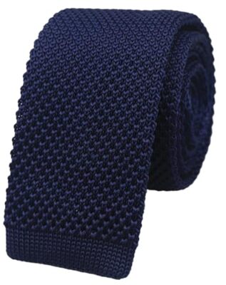  Men's Solid Color Knit Tie Skinny Formal Flat-end Smart One Size Navy Blue