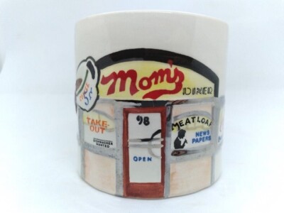 Vtg Early Henry Cavanagh signed outside diner scene 50's style decorated mug
