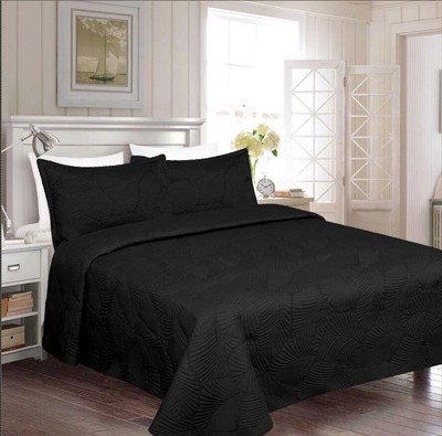 CORA BLACK COLOR SUPER SOFT PLUSH  BEDSPREAD SET 2 PCS TWIN SIZE