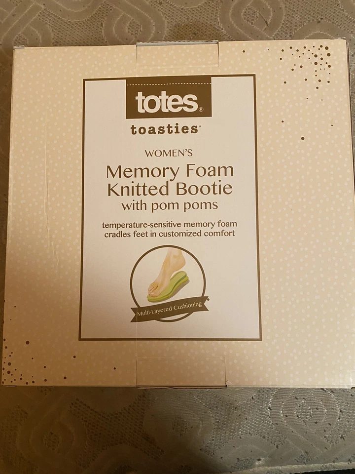 Womens Totes Toasties Memory Foam Knitted Bootie Multicolor w/PomPoms - LG & XL  - Image 2 of 2