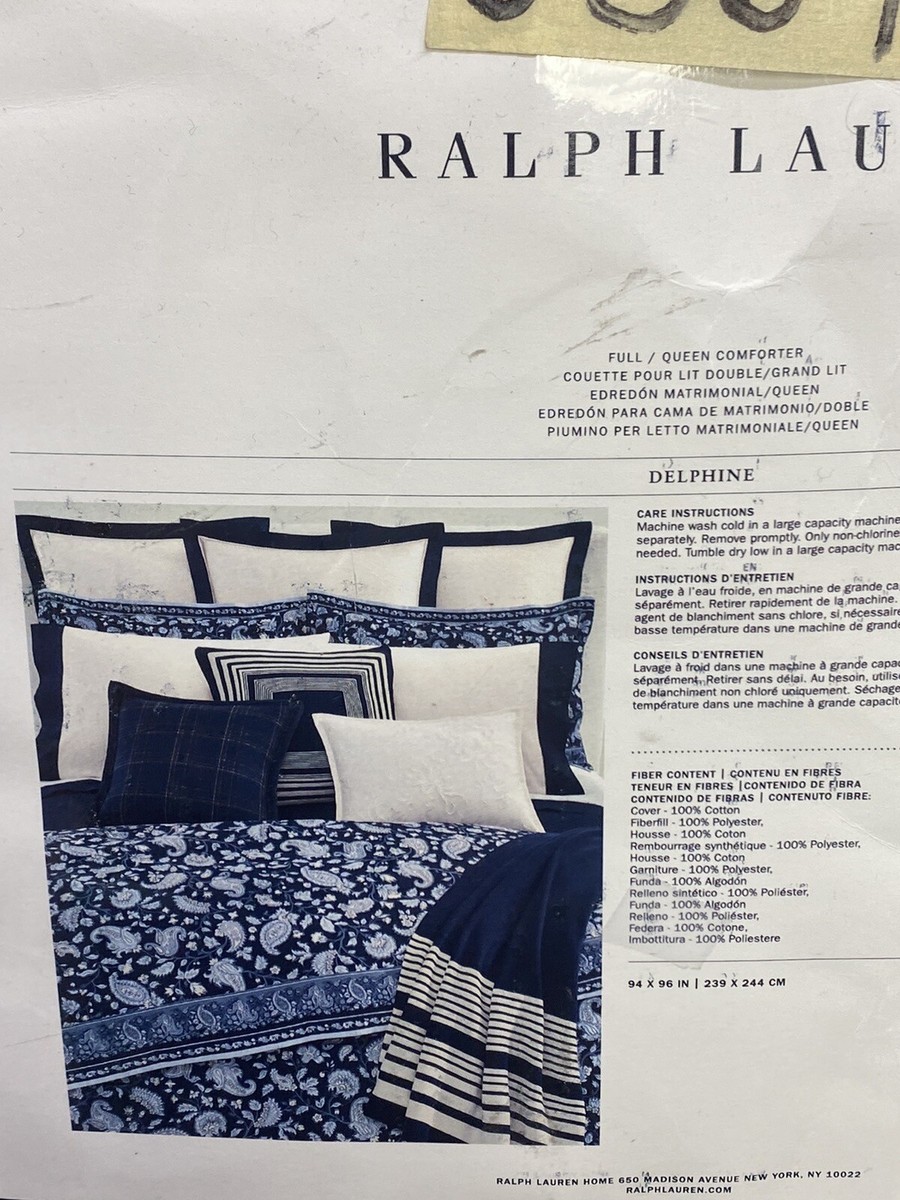 Ralph Lauren Delphine Paisley Queen Comforter Navy Blue White New
