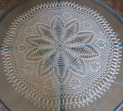 Lovely Real Handmade Crochet Doily, ECRU color, Round, 31.5'', HEART pattern