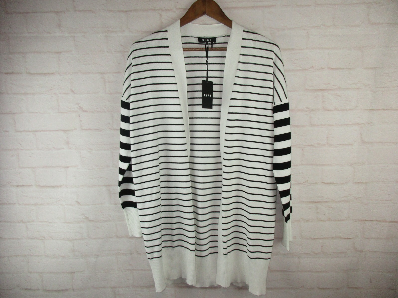 DKNY women's size XS White with Black Stripes Open Cardigan Sweater NWT $99  | eBay