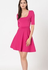 TED BAKER low cut rib stretch knit fit&flare full skirt skater dress party 4 14