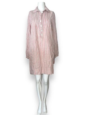 ROBERTA FREYMANN 100% Linen Pullover Shift Dress Chalk Stripe Red size  XS/S/M* | eBay