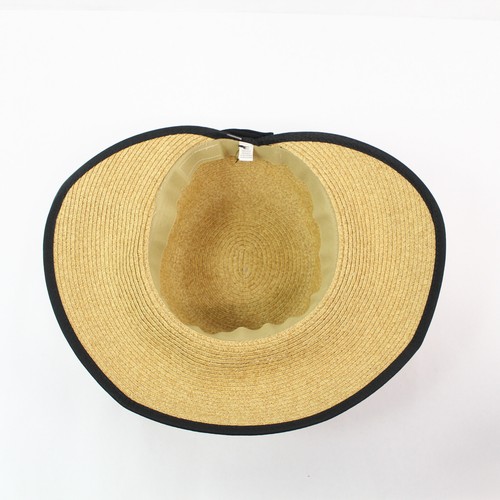 Cappello Da Sole Per Donna Taglia Unica In Carta Con Nastro Nero Estate Beige - Foto 3 di 5