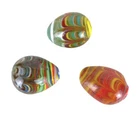 Set Of Three Murano Art Glass Eggs 1 1/4” Pulled Feather Colorful