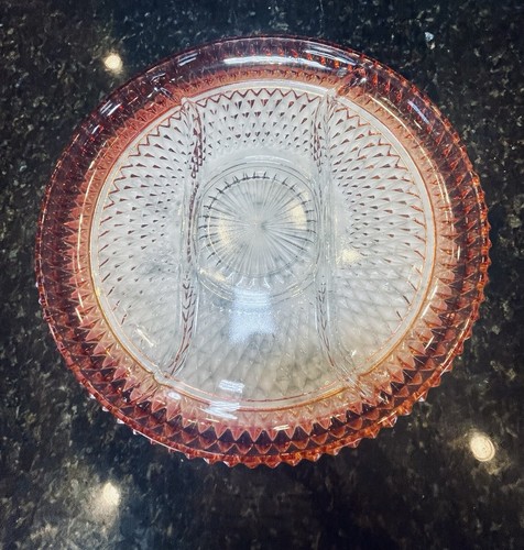 Vintage Indiana Glass Relish Tray Pink Ruby Flashed Diamond Point Serving Tray - Picture 2 of 8