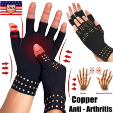1Pair Copper Compression Gloves Medical Arthritis Pain Relief Hand Support Brace