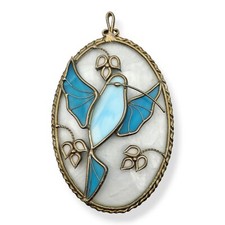 Vtg Artisan Stained Glass Blue Hummingbird Leaded Window Hanging Art Panel 7.5"