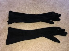 Vintage Ladies Black Wrist 11 inch Accent Length Gloves Size 6.5