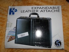 Heritage BLACK LEATHER EXPANDABLE ATTACHE BRIEFCASE NIB CLASSY LOOK 