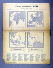 KLM ROYAL DUTCH AIRLINES 1949 VINTAGE AIRLINE ROUTE MAP