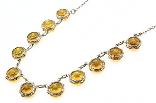 Antique Art Deco Exquisite Yellow Bezel Set Vauxhall Glass Necklace