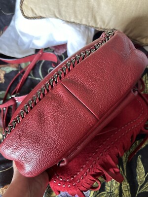 Coach 33939 Dakota Fringe Flap Crossbody Bag Whiplash Leather Red
