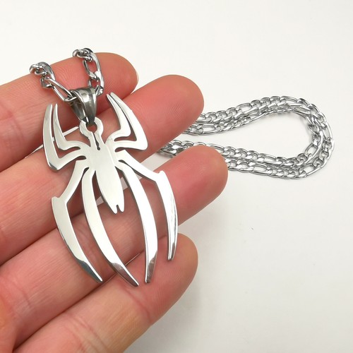 Spider necklace figaro 24inch chain Spiderman both sides high polished - Picture 7 of 7
