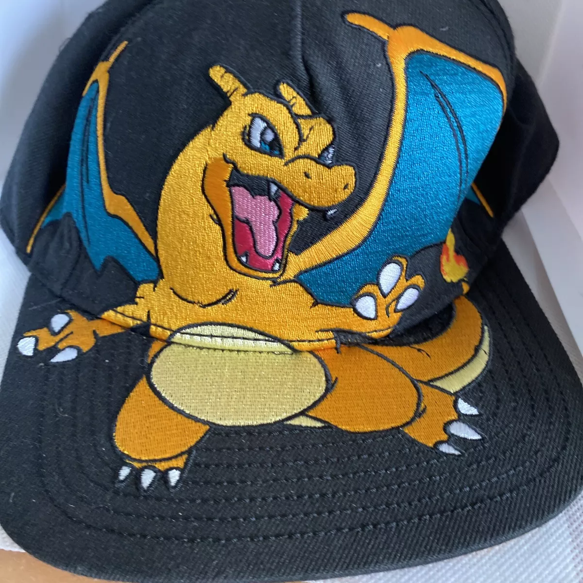 Pokemon black hair brown eyes brown hair charizard hat male