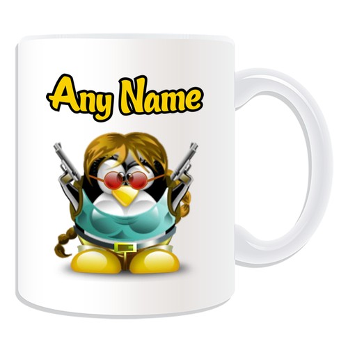 Personalised Gift Tomb Raider Penguin Mug Money Box Cup Hero Movie Film Lara Tea - Picture 2 of 20