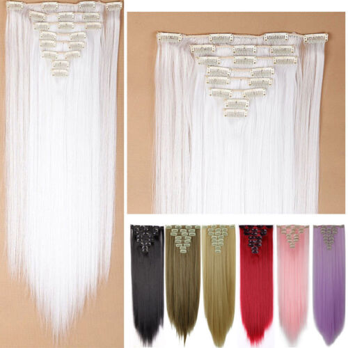 Thick 8Pcs 18Clips Clip in Full Head Hair Extensions Curly Straight For Woman US - Picture 13 of 69