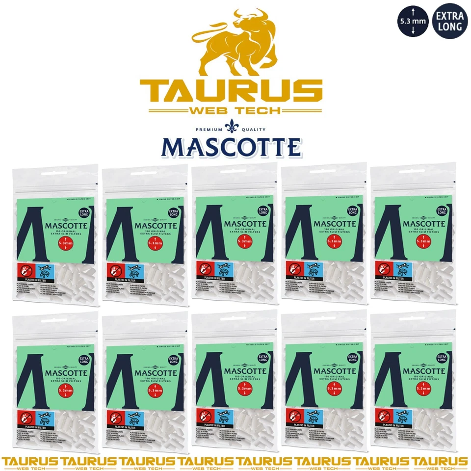 3000 x MASCOTTE Paper Filter Tips EXTRA SLIM X-LONG Tobacco Smoking UK FREE P&P
