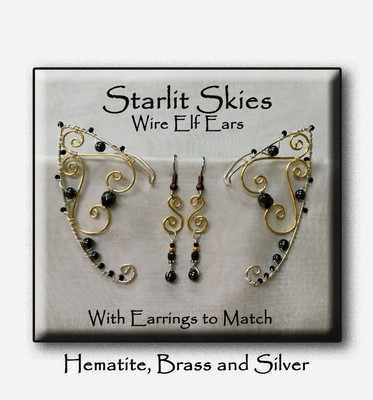 Hematite Wire Elf Ears, With Earrings to match, Sterling Silver Filled and Brass