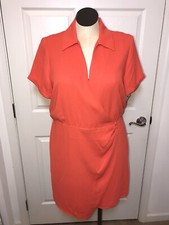 NINE WEST Wrap Dress XXL, Orange V-neck Short Sleeve Shirt Dress