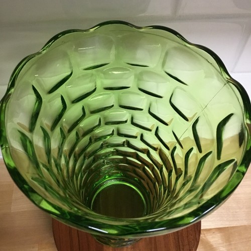 Vtg Federal Glass Bright Green Bubble Vase Lg Arrangement Basket Weave Design 3D - Picture 6 of 11