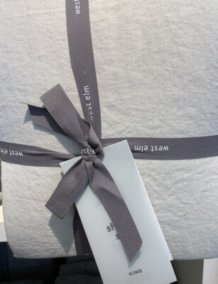 New 1st Quality West Elm Belgian European Flax Linen King Sheet Set Frost Gray