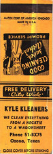 Kyle Kleaners Ozona TX Vintage Matchbook Cover 1940s-60s Dry Cleaner