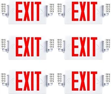 6 Pack LED Exit Sign Emergency Combo Light with Adjustable Two Head Battery UL