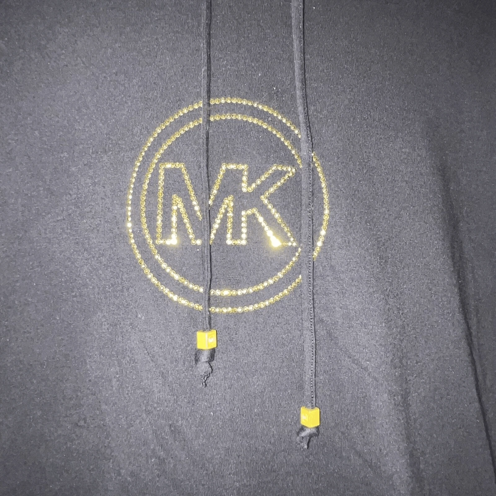 Michael Kors Felpa Nera con Cappuccio Donna Taglia S Oro Strass Bling