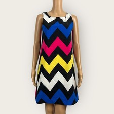 CL22 SMALL Blue Pink Yellow White Black Chevron Stripe Casual Shift Dress