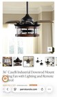 Parrot Uncle Caselli 36 in Industrial 3-Blade Ceiling Fan w/Light Remote, Black — photo 3
