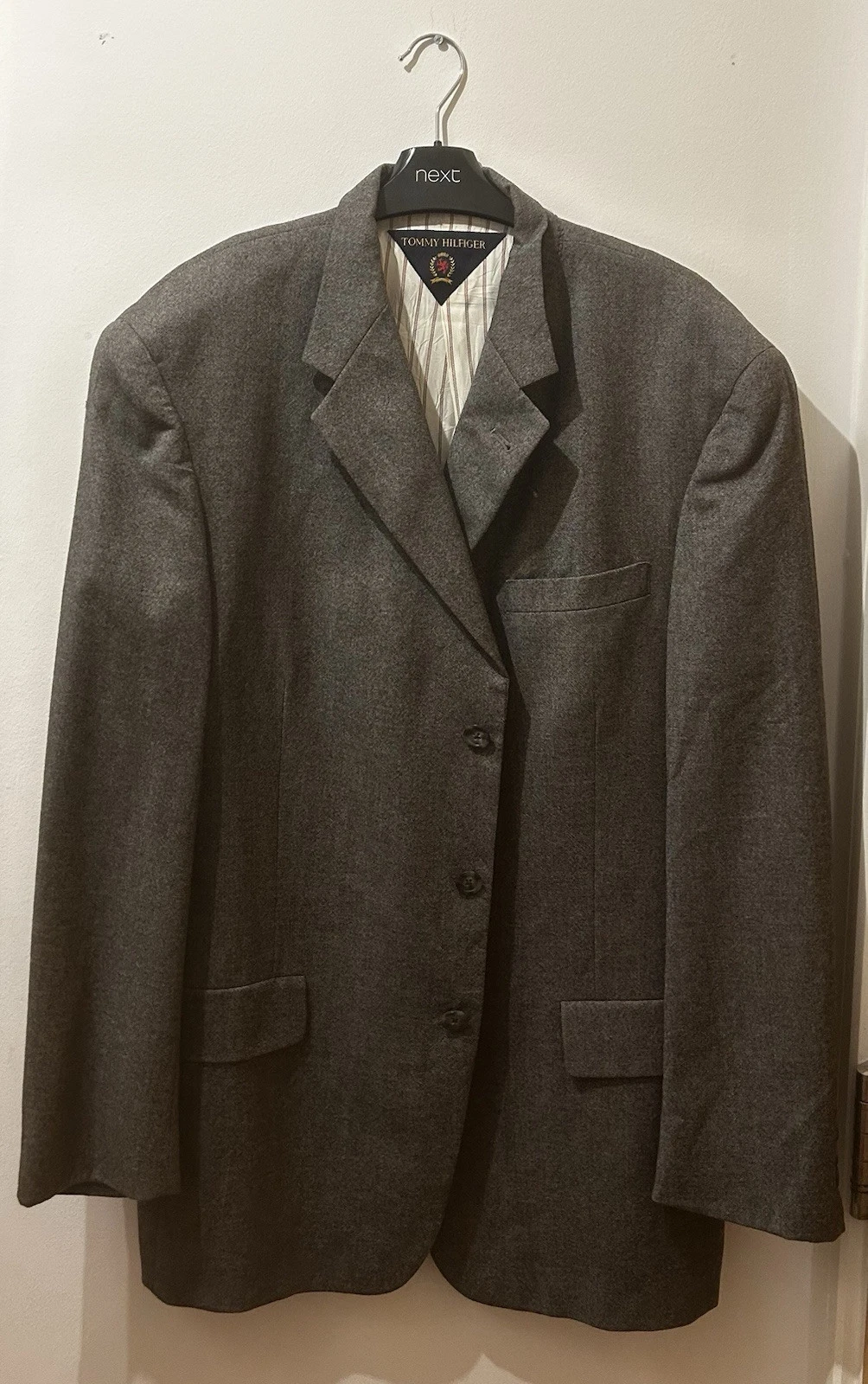 Vintage Tommy Hilfiger Wool Jacket Large 90s Blazer Longline USA Made Grey