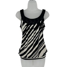 Heart Soul VTG Black White Striped Woven Neck Bubble Hem Tank Top S USA made