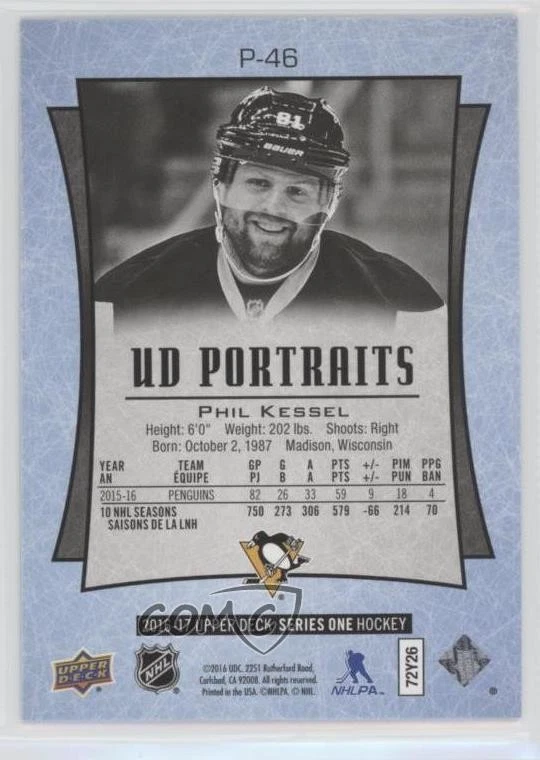 2016-17 Upper Deck UD Portraits Rainbow Green Foil Phil Kessel #P-46 - Image 2 of 2