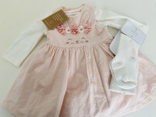 Up To 1 Month BNWT Mothercare Baby Girl Clothes 3 Piece Pinafore Set-Pink Cream