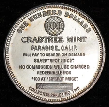 CRABTREE MINT Paradise California $100 TONED 2oz 999 FINE Silver round C5814