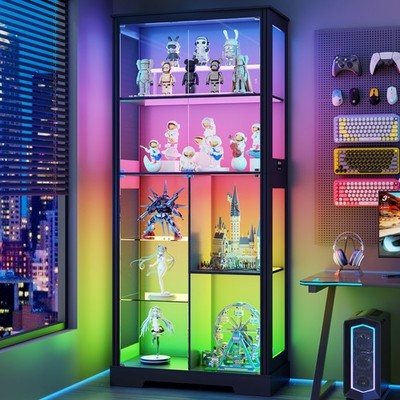 71'' Tall Glass Cabinet Display Case with RGB Lights and Doors for Collectibles