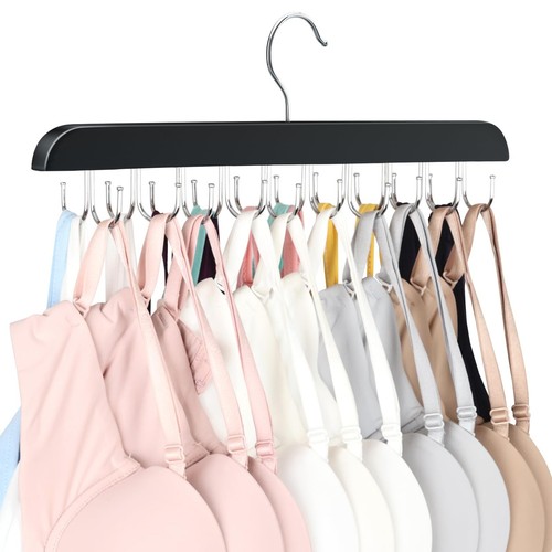 Bra Hanger for Closet, Tank Top Organizer 20 Hooks Capacity Foldable Wood Spa...