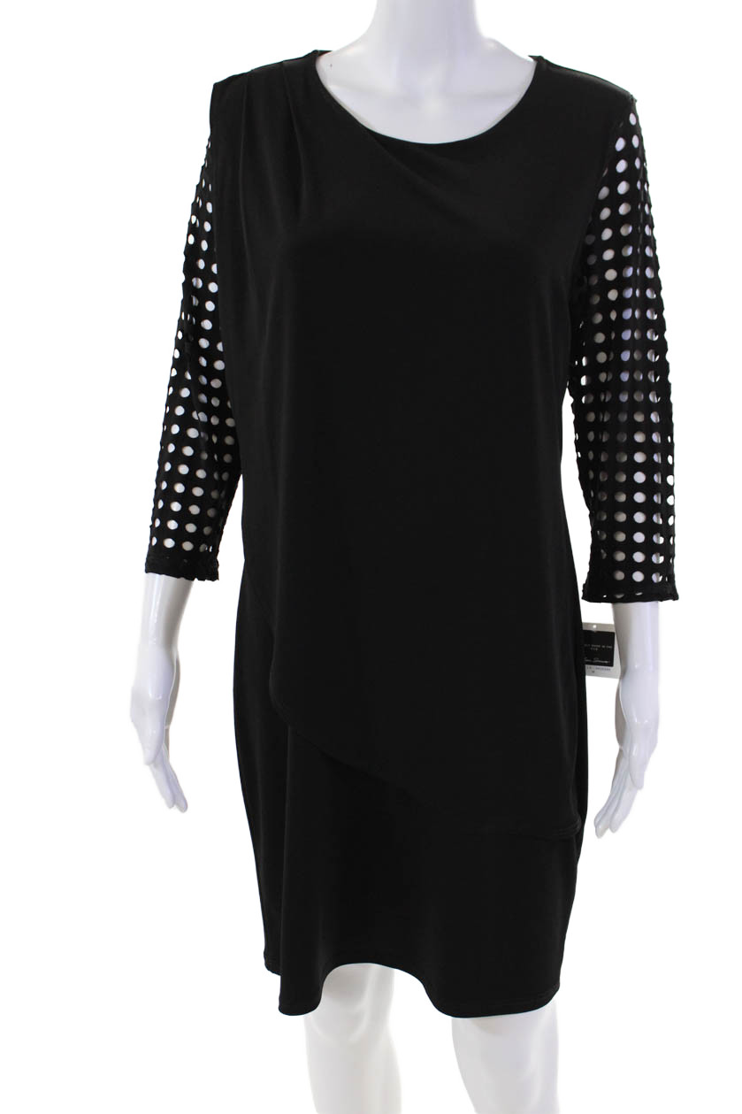 Clara Sun Woo Womens Open Knit Long Sleeves Knee Length Dress Black Size MediumFree Shipping in US $100+ Orders | $6.95 Orders Below