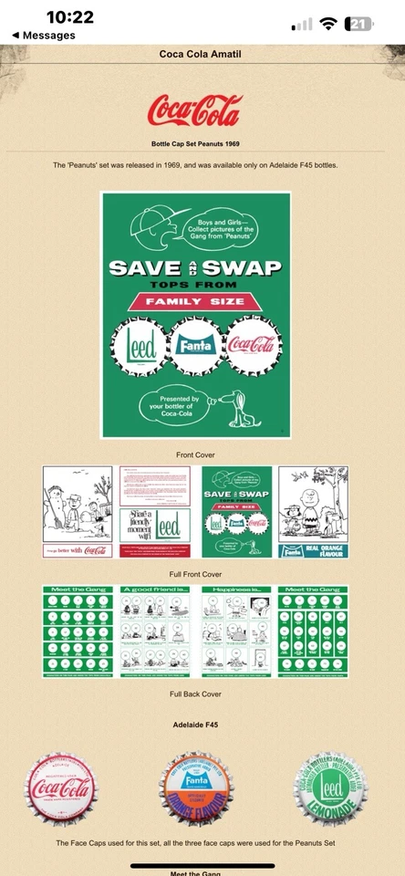 1969 COCA-COLA #1 CHARLIE BROWN *1ST NUMBERED SET* ROOKIE CAP PEANUTS (DI LINUS) - Image 3 of 4