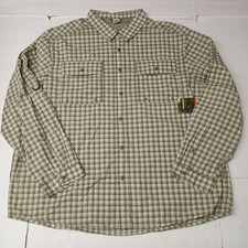 Ozark Trail Upstream Shirt Men's 2XL 50-52 Green Plaid Vented Roll Tab Sleeves