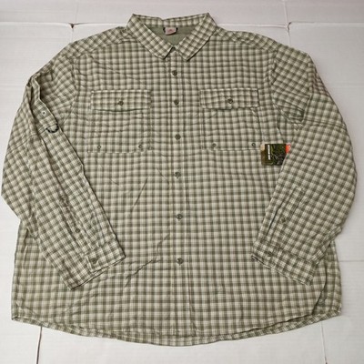 Ozark Trail Upstream Shirt Men's 2XL (50-52) Green Plaid Vented Roll Tab Sleeves