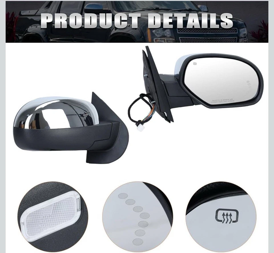 Электрическое зеркало для 2007-2014 Chevy Suburban 1500 GMC Yukon XL 1500 RH с боковым подогревом - Изображение 4 из 4