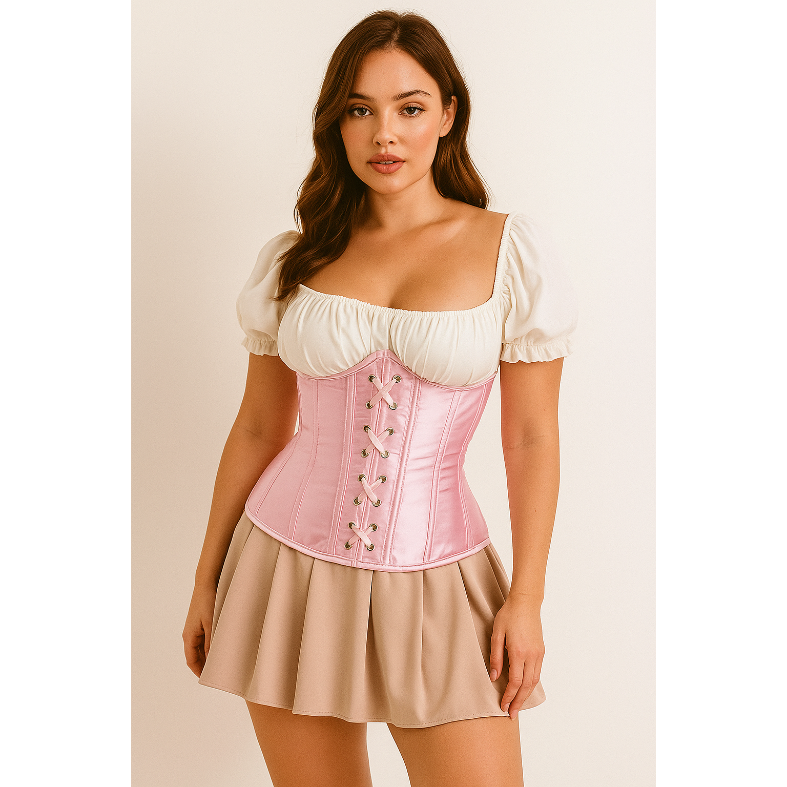 Corset top pink adjustable milkmaid fairycore fairytale Bridgerton kawaii size M-image