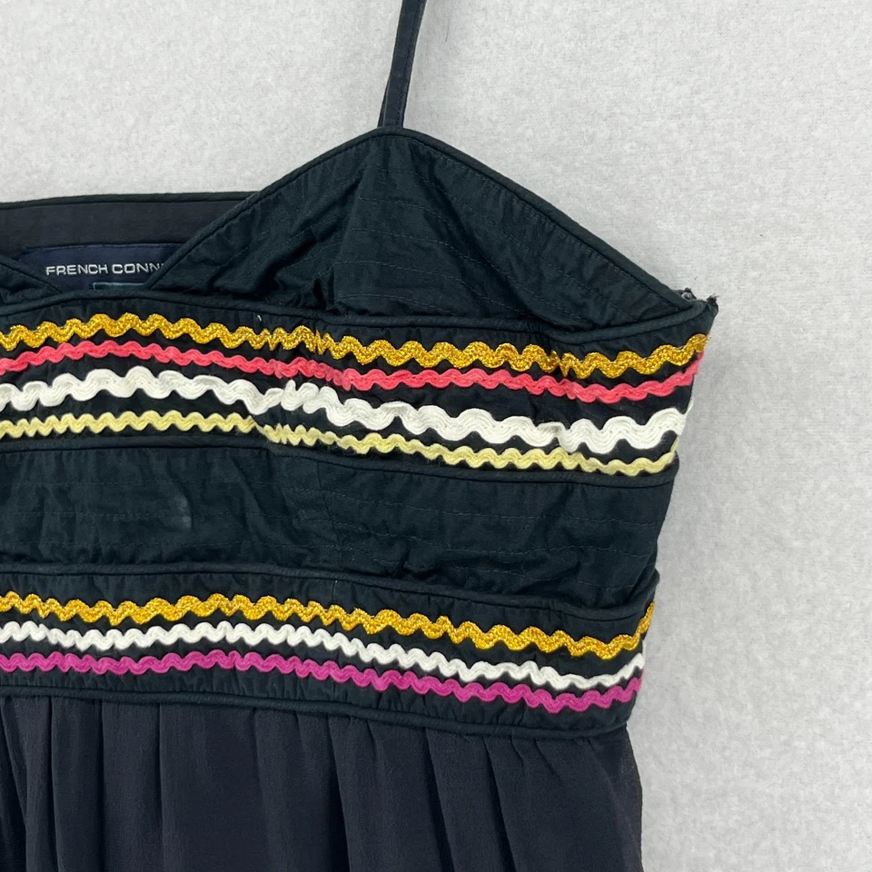 FRENCH CONNECTION Top Mujer 2 Camisola Bordada Ric Rac Rim Boho Negro Foto 4 de 4